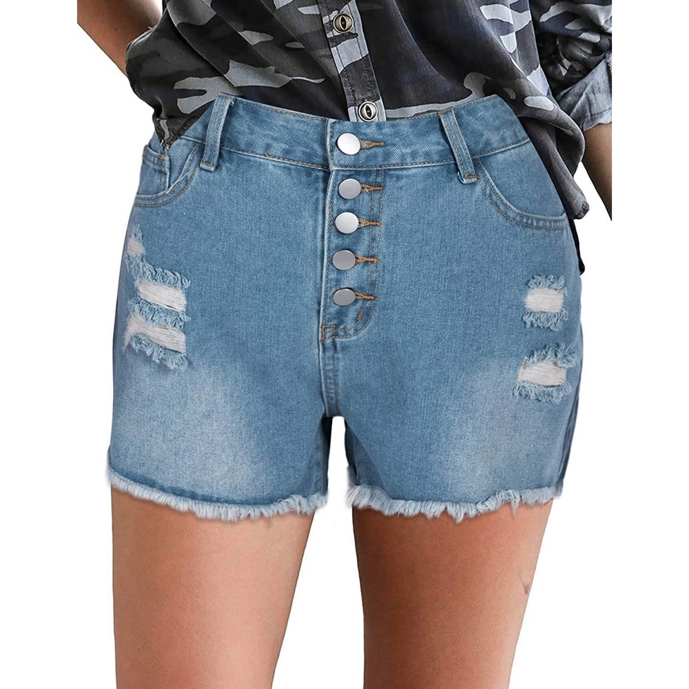 FLOYU Women High Waisted Stretchy Denim Shorts Ripped Jean Shorts